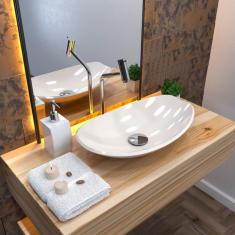 Imagem de Cuba De Apoio L45w Canoa Lux Com Torneira Link E Válvula Click Com Sifão E Flexível Compace Bege