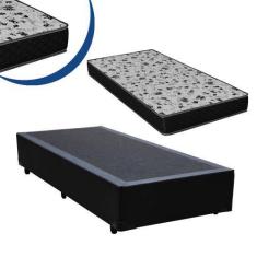 Imagem de Cama Box Solteiro Colchão Espuma D33 Bordado + Box Preta 53X88x188 - L