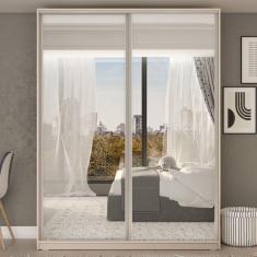 Imagem de Guarda Roupa 2 Portas de Correr com Espelho 3 Gavetas Belluno RR Móveis Bege