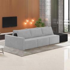 Imagem de Sofá Ilha Modulado Milos 312cm Puff Lateral Cinza Preto Manchado Veludo/PU G33 - Gran Belo
