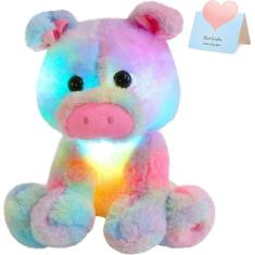 Imagem de Brinquedo de pelúcia Light Up Rainbow Stuffed Pig com luzes noturnas para crianças (30 cm)