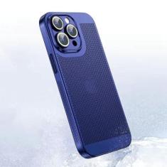 Imagem de Capa de telefone de malha respirável galvanizada de luxo para iphone 12 13 11 14 15 Pro Max 14Plus X XS Max 13Mini capa de dissipação de calor, azul escuro, para iPhone 15 promax