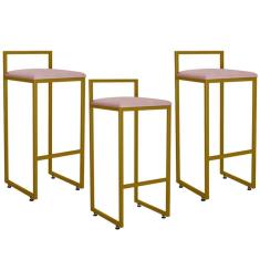 Imagem de Kit 03 Banquetas Altas Hanna Dourado Suede Rosê