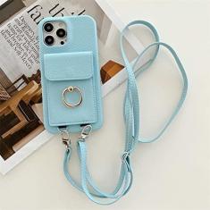 Imagem de Carteira com Alça de Pescoço Transversal Estojo para iPhone 14 13 12 11 Pro Max Mini X XS XR 7 8 Plus Capa de Couro, Azul Céu, Para iPhone 14Pro Max