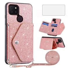Imagem de Asuwish Capa de telefone para T-Mobile Revvl 5G Capa carteira com protetor de tela de vidro temperado e alça transversal cordão Bling Glitter porta-cartões Tmobile Revvl5G T Mobile TCL Revel G5 T790W