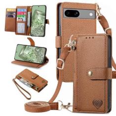 Imagem de Furiet Capa carteira para Google Pixel 8A 5G bolsa de bolso com zíper com alça de ombro, suporte de couro PU RFID Flip Folio porta-cartões acessórios capa de celular para Pixel8A A8 mulheres meninas