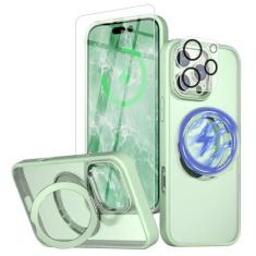 Imagem de Bonkier Capa para iPhone 16 Pro Max com protetor de tela e protetor de lente [proteção militar contra quedas de 4,5 metros] Suporte magnético compatível com capa MagSafe Slim translúcida (verde