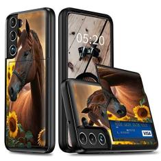 Imagem de RAUEDWDJS Capa carteira para Samsung Galaxy S22 Plus 2022, Galaxy S22+ Plus de 6,6 polegadas com compartimento para cartão, TPU macio híbrido de camada dupla e policarbonato rígido à prova de choque