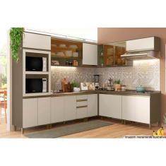 Imagem de Kit de Cozinha 13 Peças Connect 1 (4Armários+4Balcões+1Paneleiro+4Complementos) C13P01 Duna/Cristal-Henn