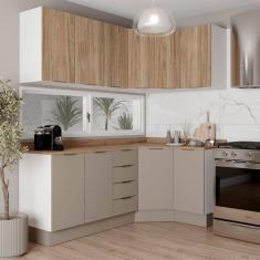 Imagem de Cozinha Modulada 6 Peças com Tampo e Rodapé 3 Aéreos e 3 Balcões Ipanema Cabecasa Madeiramadeira Cinza Trama/Acácia