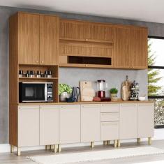 Imagem de Cozinha Completa Requinte 15 Portas 2 Gavetas Com Vidro Ripado Nature/