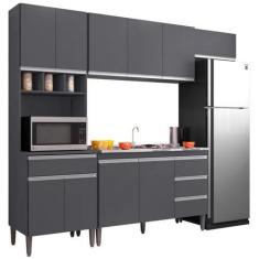 Imagem de Cozinha Completa Modulada 4 Peças Andréia 240 cm Cinza AJL Móveis