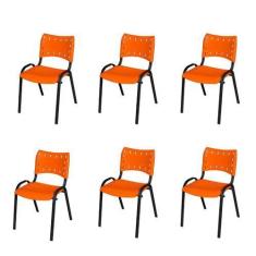 Imagem de Kit Com 6 Cadeiras ISO Empilhável Tubo Oblongo Para Escritório Igreja 