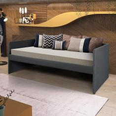 Imagem de Sofá Cama em Madeira Jade Vintage com Resvestimento de Tecido Veludo Cinza