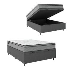 Imagem de Cama Box Baú Casal Colchão Molas Ensacadas 138x188x65cm Cinza/branco Umaflex - Suporta 120kg