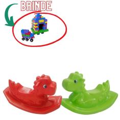 Imagem de Gangorra Varias Cores Balanço Dinossauro Rex-Modelo tipo Cavalinho Balanço -Gangorra Radical + 50 Pecinhas Educativas