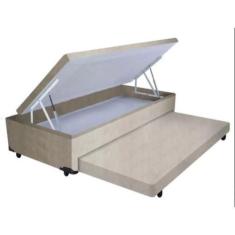 Imagem de Cama Box Baú Auxiliar Solteiro Suede Espuma 8cm 88x188x45 Bege - King 