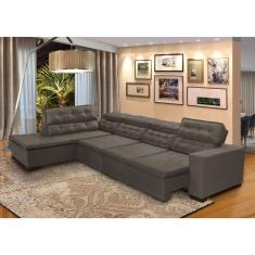 Imagem de Sofá 7 Lugares de Canto Retrátil Reclinável Pillow Chaise D 3,60  X 2,20 m  Sttilo Marrom513- MegaSul