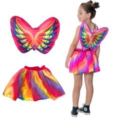 Imagem de Fantasia Com Asa E Tutu Fada Arco-iris Para Menina Infantil Colorida C