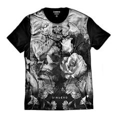 Imagem de Camiseta Caveira com Flor e Relógio Retrô Swag e Rap