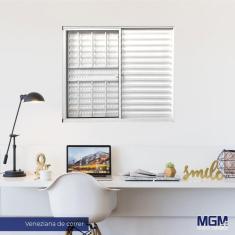 Imagem de Janela de Aluminio Veneziana 3 Folhas Com grade vidro liso 100x150 MGM Branco