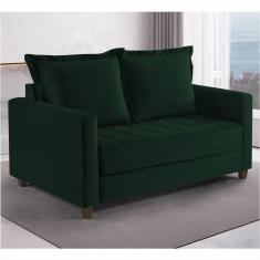 Imagem de Sofa Cama Frisa Colchao Casal Pes De Madeira Talento Móveis Verde Com Castanho