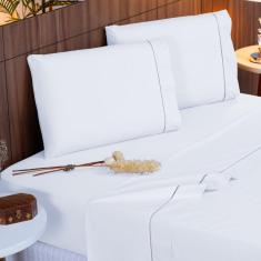 Imagem de Jogo de Cama King 140 fios Ponto Palito Branco Valle Enxovais 4 peças