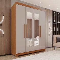 Imagem de Guarda-roupa 4 Portas 3 Gavetas com Espelho com Pés New Malibu Espresso Móveis Cinamomo/Off White