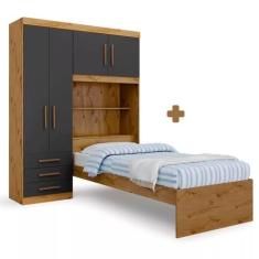 Imagem de Guarda Roupa com Cama de Solteiro Ipê Nobre Grafite Advantage Batrol