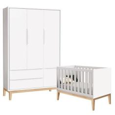 Imagem de Berço Americano E Guarda Roupa Classic 3 Portas Branco Com Pés Madeira