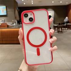 Imagem de Estojo rígido magnético de carregamento sem fio fosco acrílico transparente para iPhone 13 12 14 Pro Max 11 X XR XS 7 8 Plus SE Cover, vermelho, para iphone 13MiNi