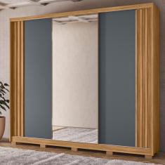 Imagem de Guarda Roupa Casal 3 Portas Com Espelho Deslizantes 6 Gavetas Arizona - Freijó - Cinza