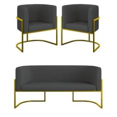 Imagem de Kit Sofá 2 Lugares + 2 Poltronas material sintético para Recepção Gold