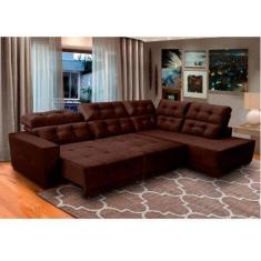 Imagem de Sofá Canto 285 X 205 Cm Chaise D Sttilo Retrátil Mola D26 Suede Marrom