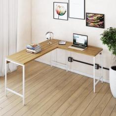 Imagem de Mesa de Escritório em L Estilo Industrial 150x140cm Active Lâmina Mel/Est.Branca