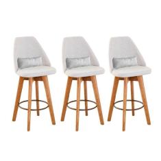 Imagem de Kit 03 Banquetas Linho Bege E Almofada Sintético Branco