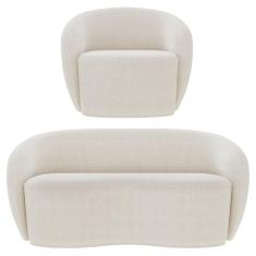 Imagem de Sofá 3 Lugares Living 180cm E 1 Poltrona Giratória Garbin K04 Bouclê Bege - Mpozenato