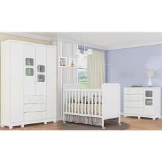 Imagem de Quarto de Bebê Completo Guarda Roupa Uli 4 Portas 3 Gavetas Berço Mini Cama Cloe 2 Em 1 Cômoda Uli 4 Gavetas 1 Porta Móveis Peroba