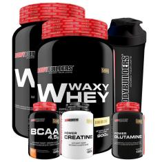 Imagem de Kit 2 x Whey Protein Waxy Whey 900g + BCAA 100g + Creatina 100g + POWER Glutamina 100g + Coq - BB-Unissex