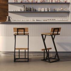 Imagem de Banqueta Z Alta 95cm Bistrô Madeira Maciça e Aço Carbono Design Industrial e Sustentável - MadeiLed