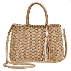 Imagem de Bolsa de Palha Retangular Faminina Moda Verão Praia Piscina Alça Fina Transversal-Feminino