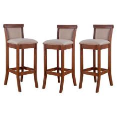 Imagem de Kit 3 Banquetas Estofadas Alta Com Encosto 36 x 100 Cm Mônaco Madeira 