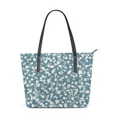 Imagem de Bolsa de ombro feminina sacola de couro para compras grande trabalho, decoração floral, bolsa casual