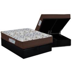 Imagem de Cama Box Baú Queen: Colchão Anatômico D45 - Ep Iso 150 Firme + Base Crc Suede Black(158x198)