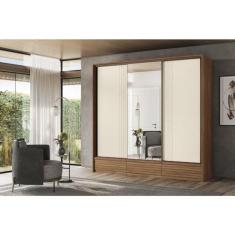 Imagem de Guarda-roupa Democrata 03 Pts de Correr (flex) com Espelho Jatobá/areia