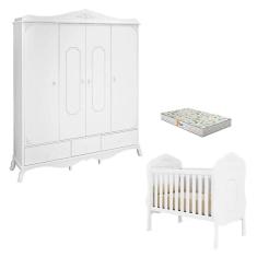 Imagem de Berço Americano e Guarda Roupa Realeza Branco Acetinado com Colchão Gazin – Canaã 