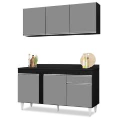 Imagem de Armário Aéreo Argélia E Balcão Gabinete Para Pia Com Tampo 150cm Dakota Preto/Cinza - Lumil