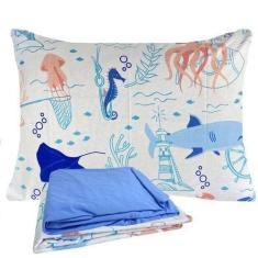 Imagem de Jogo De Cama Infantil 100% Algodão Shark Fundo Do Mar 3 Peças Lepper