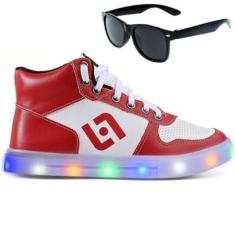 Imagem de Tenis Infantil De Led Meninos Botinha Cano Alto Escolar Casual Basico + Oculos-Masculino