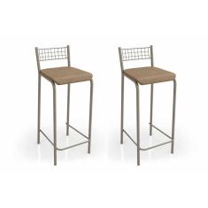 Imagem de Banqueta Sala De Jantar Gênova 2B705Nk Kit 2 Un Níquel/Linho Capuccino - Kappesberg